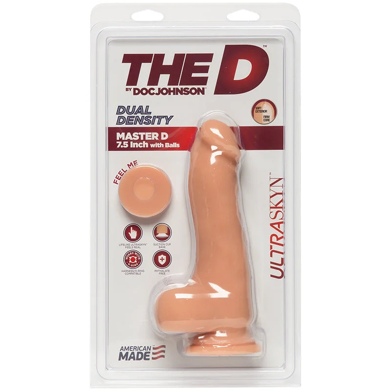 dual-tip-dildo-The D Master D 7.5 Inches Dildo with Balls Ultraskyn Beige