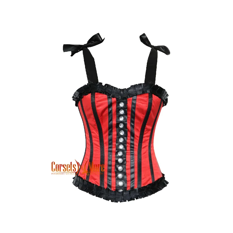 Corset dress with lace skirt-Red And Black Satin Frill Overbust Corset Top