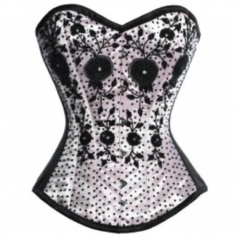 Corset for delicate fit-White Satin Black Handmade Sequins Gothic Burlesque Bustier Overbust Corset Costume