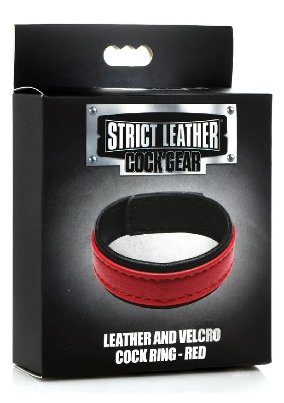 cock ring equipment-Strict Cock Gear Velcro Leather Ring Red