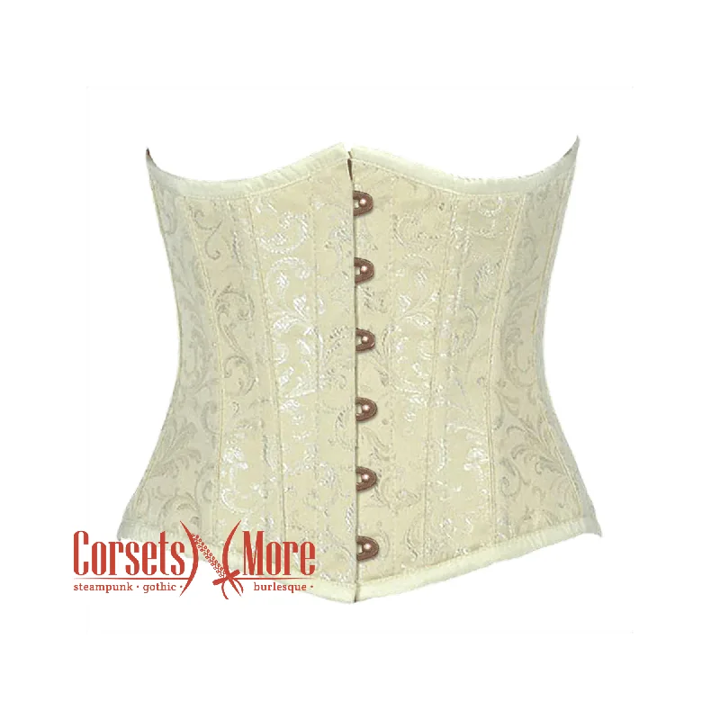 Corset for graceful elegance-Ivory Brocade Antique Busk Gothic Burlesque Waist Training Underbust Corset Bustier Top