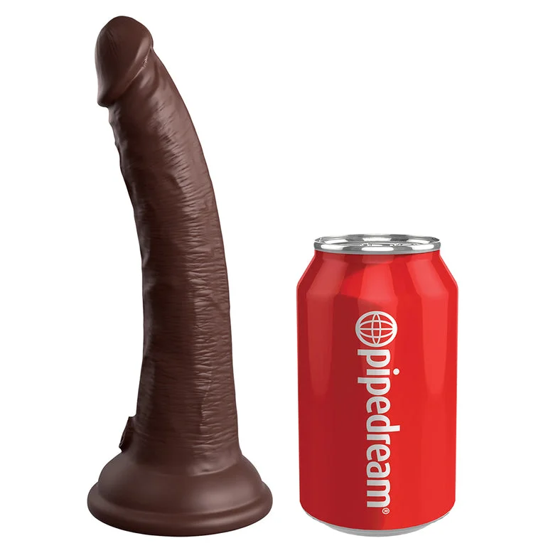 chubby-dildo-King Cock Elite 7" Vibrating Silicone Dual Density Dildo - Chocolate