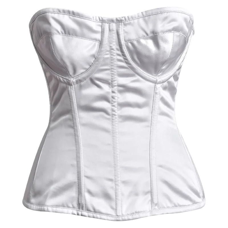 Corset for refined fit-White Satin corset top - Overbust Corset