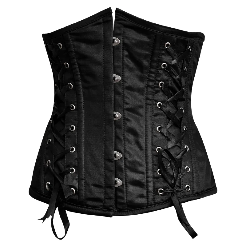 Corset with piped edges-Black Satin Corset Top- Modern Design