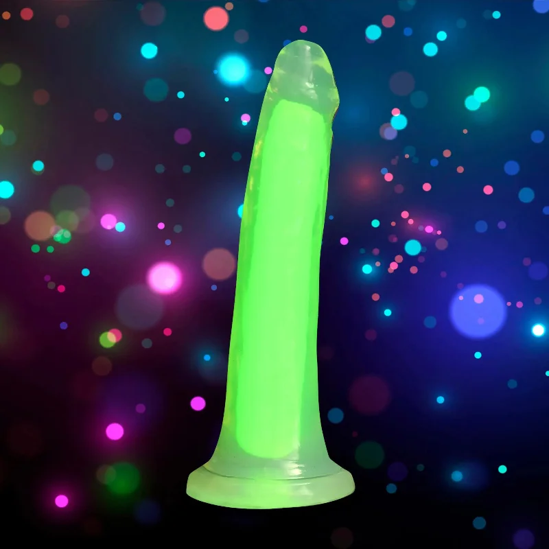 gold-tier-dildo-7 Inch Glow-in-the-Dark Silicone Dildo - Green