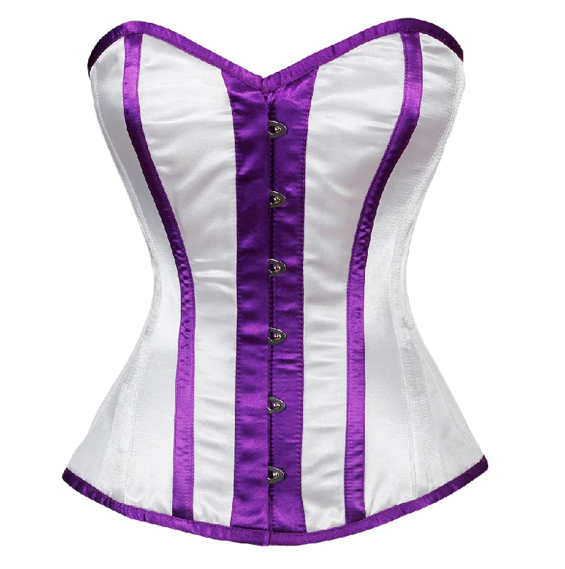 Corset in muted navy-White Satin Purple Stripes Gothic Overbust Corset Waist Training