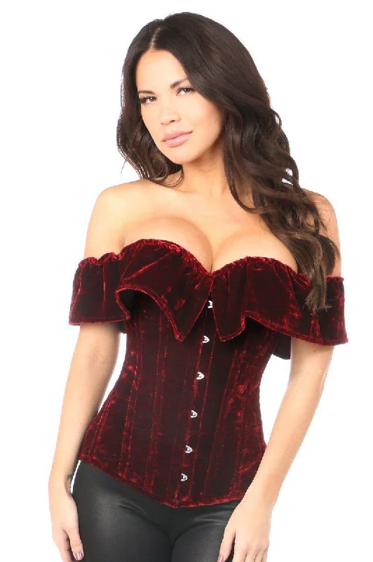 Vibrating toys for soft play-Top Drawer Dark Red Velvet Off-The-Shoulder Steel Boned Corset