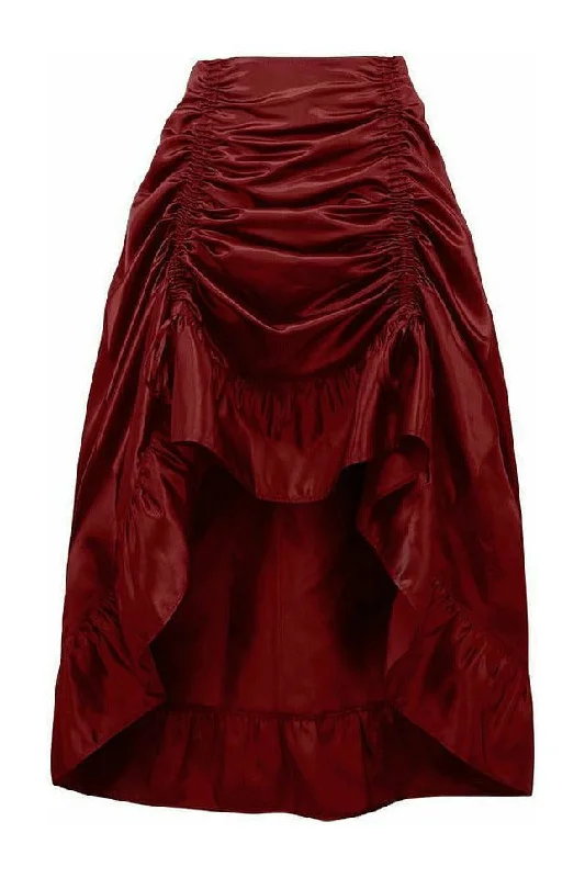 Silicone toys with soft edges-Wine Satin Hi Low Ruched Ruffle Skirt