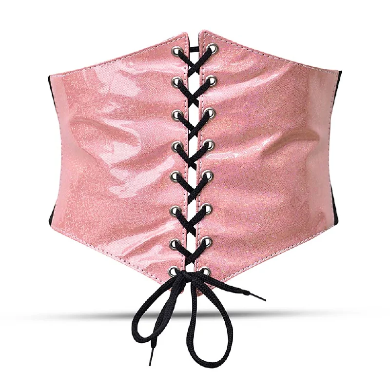 Corset top with ruffled overlay-Pink Waist Cincher - Under bust corset belt