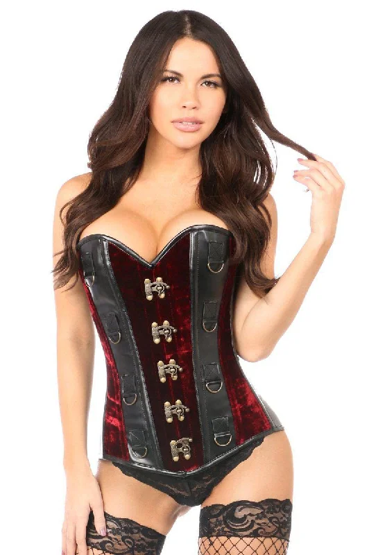 Sex toys with mild waves-Top Drawer Red Velvet & Faux Leather Steel Boned Corset