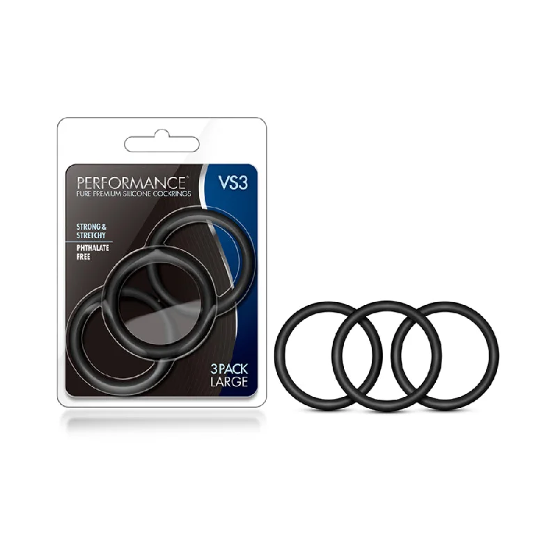 cock ring rave reviews-Blush Performance VS3 Pure Premium Silicone Cockrings Large - Black