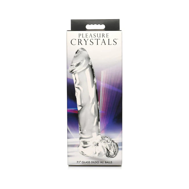 arched-dildo-Pleasure Crystals Glass Dildo With Balls 7.1in