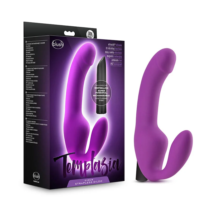 Vibrator fierce mode-Blush Temptasia Cyrus 8.5 in. Silicone Strapless Strap-On Dildo with Rechargeable Bullet Vibrator Purple