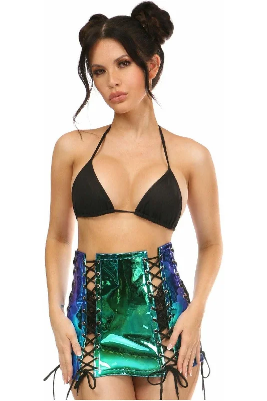 Sex toys for sensual moments-Blue/Teal Holo Lace-Up Skirt