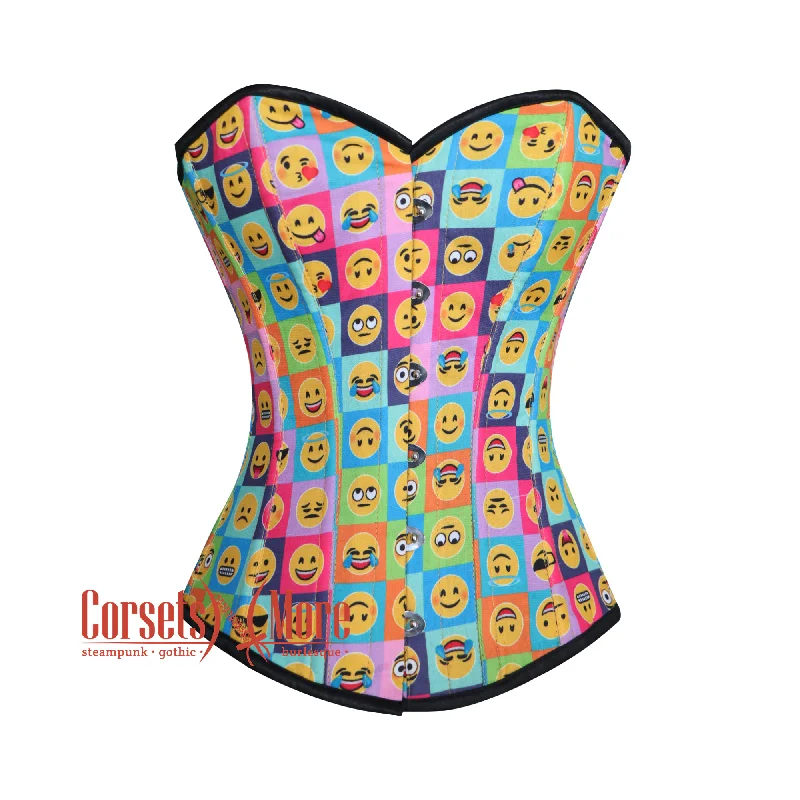 Corset in light plum-Emoji Printed Colorful Cotton Overbust Burlesque Waist Training Corset Top