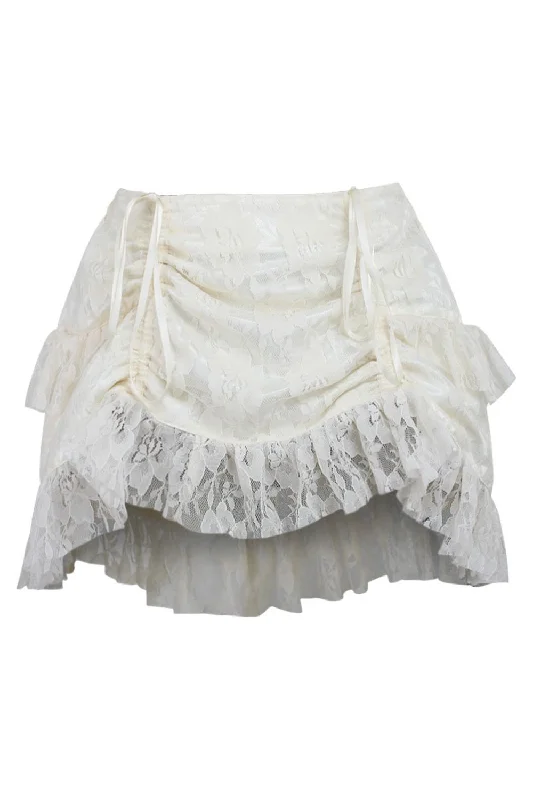 Sex toys with fine tips-Cream Lace Ruched Bustle Skirt