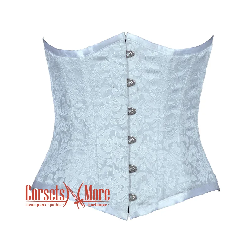 Corset top with sheer straps-Baby Blue Brocade Burlesque Waist Training Underbust Gothic Corset Bustier Top