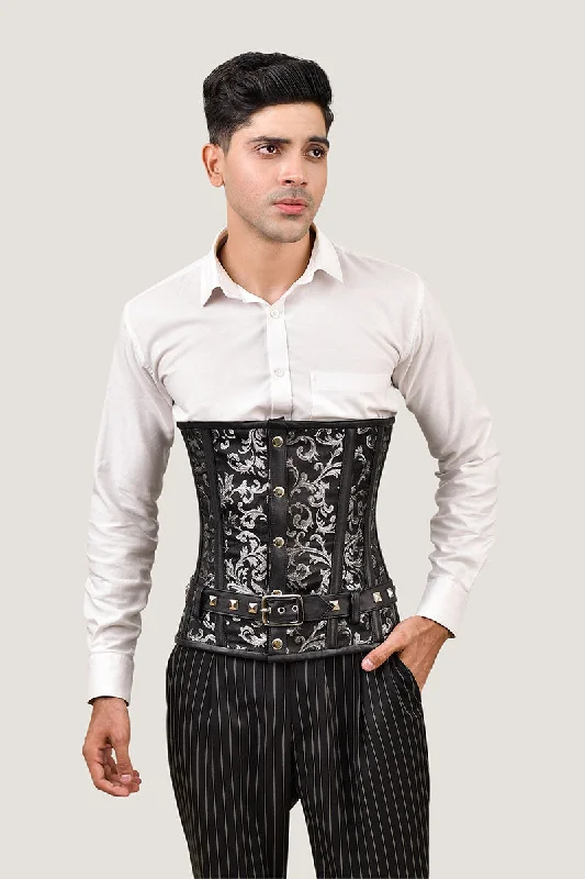 Corset top with velvet edging-Black Mens Underbust Corset - Waist Trainer