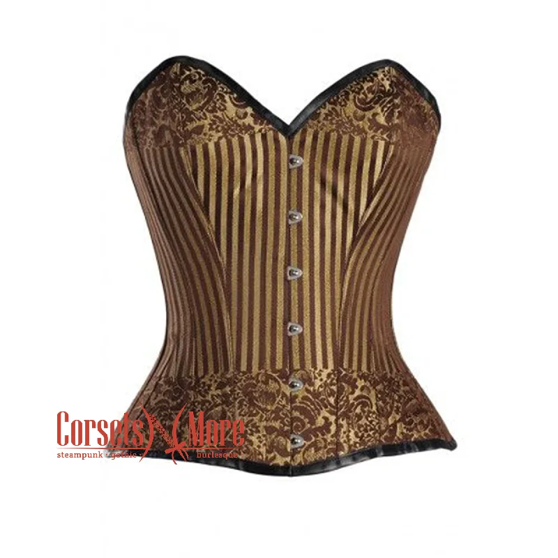 Corset with satin inserts-Golden And Brown Brocade Gothic Overbust Bustier Corset