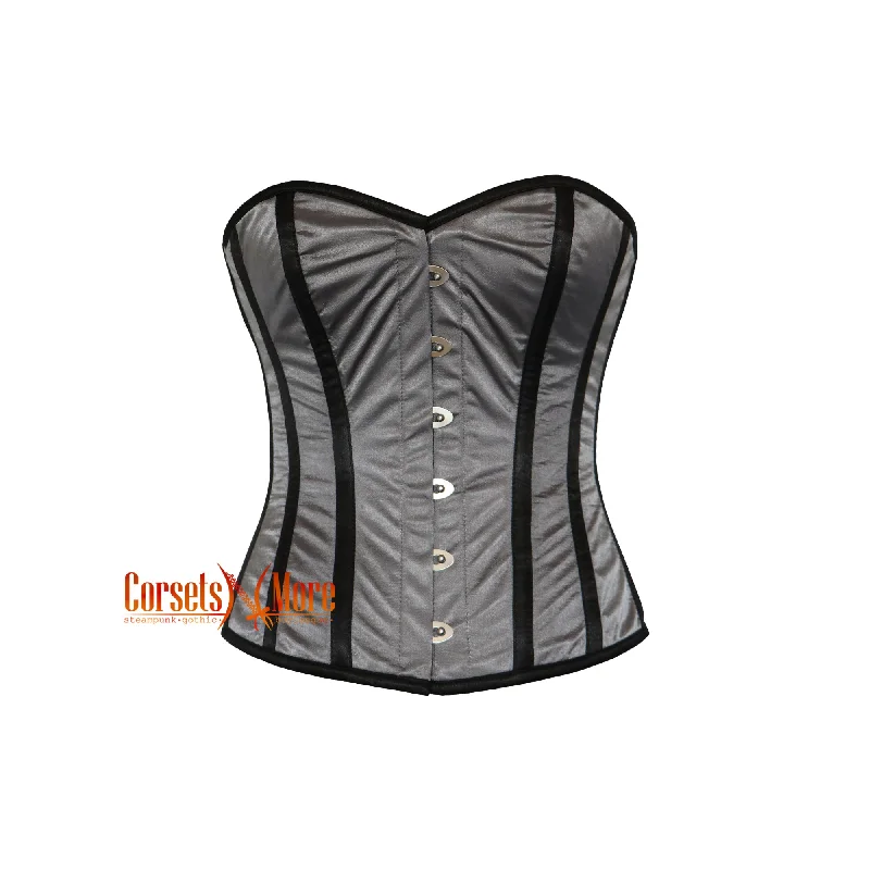 Corset in deep coral-Plus Size Grey And Black Satin Corset Gothic Costume Overbust Bustier  Top