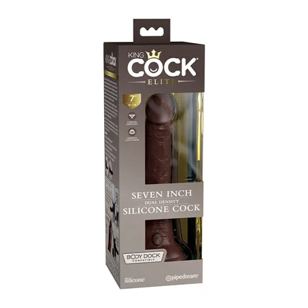 caramel-dildo-King Cock Elite Silicone Dual-Density Cock Dildo 7 in. Brown