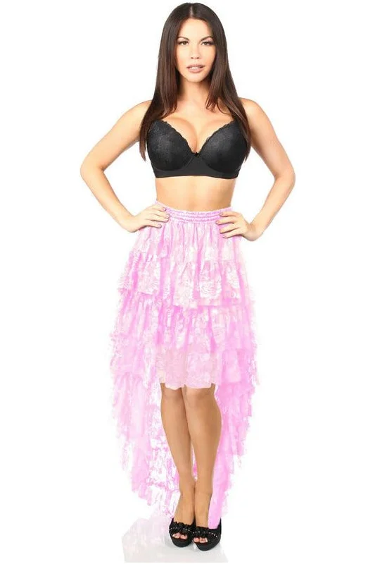 Realistic pulsing vibes-Lt Pink High Low Lace Skirt