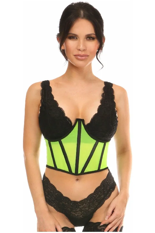 Vibrating plugs for men-Lavish Neon Green Mesh Open Cup Waist Cincher