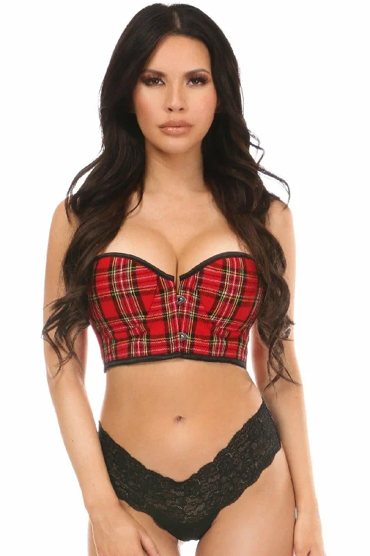 Vibrators with angled heads-Lavish School Girl Plaid Convertible Cropped Bustier