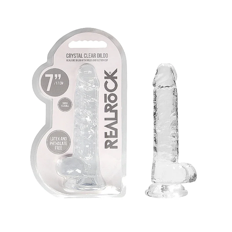 liquid-gel-dildo-Realrock Realistic Dildo With Balls 7" Transparent