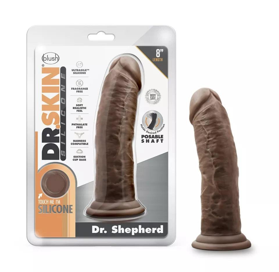 etched-texture-dildo-Blush Dr. Skin Platinum Collection Dr. Shepherd Silicone Dildo with Suction Cup 8in