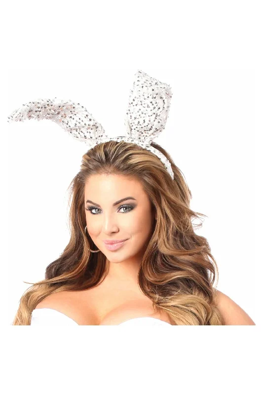 Vibrators for light massage-White Sequin Bunny Ears