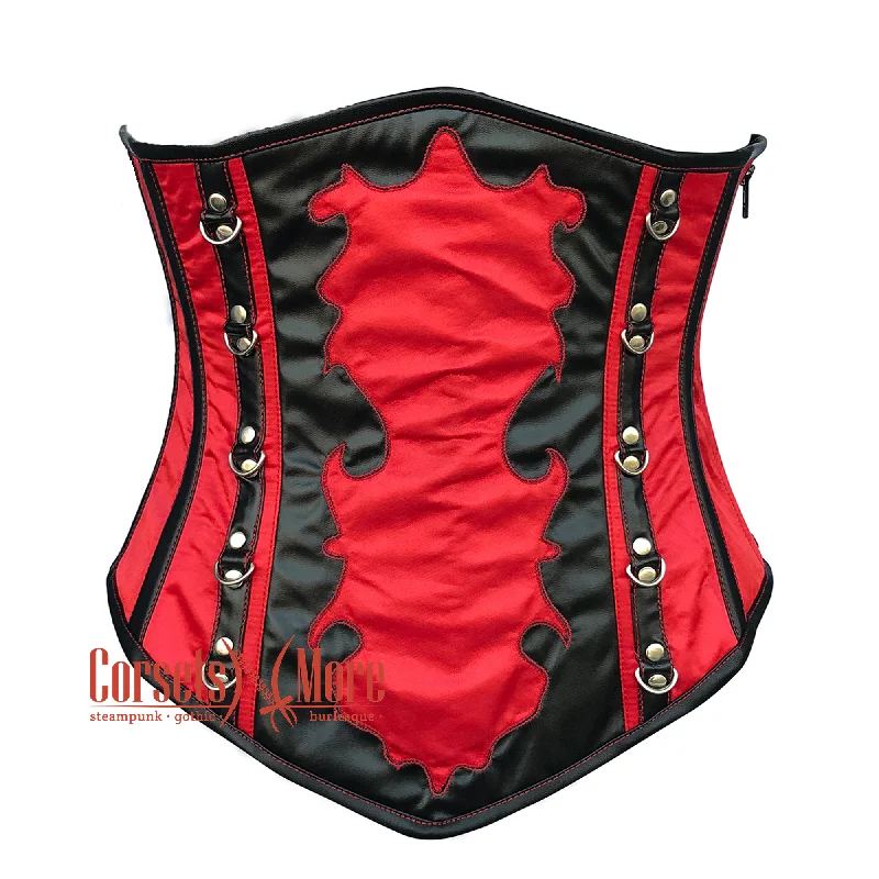 Corset dress for evening grace-Red Satin Black Leather Gothic Costume Halloween Bustier LONGLINE Underbust Corset Party Top