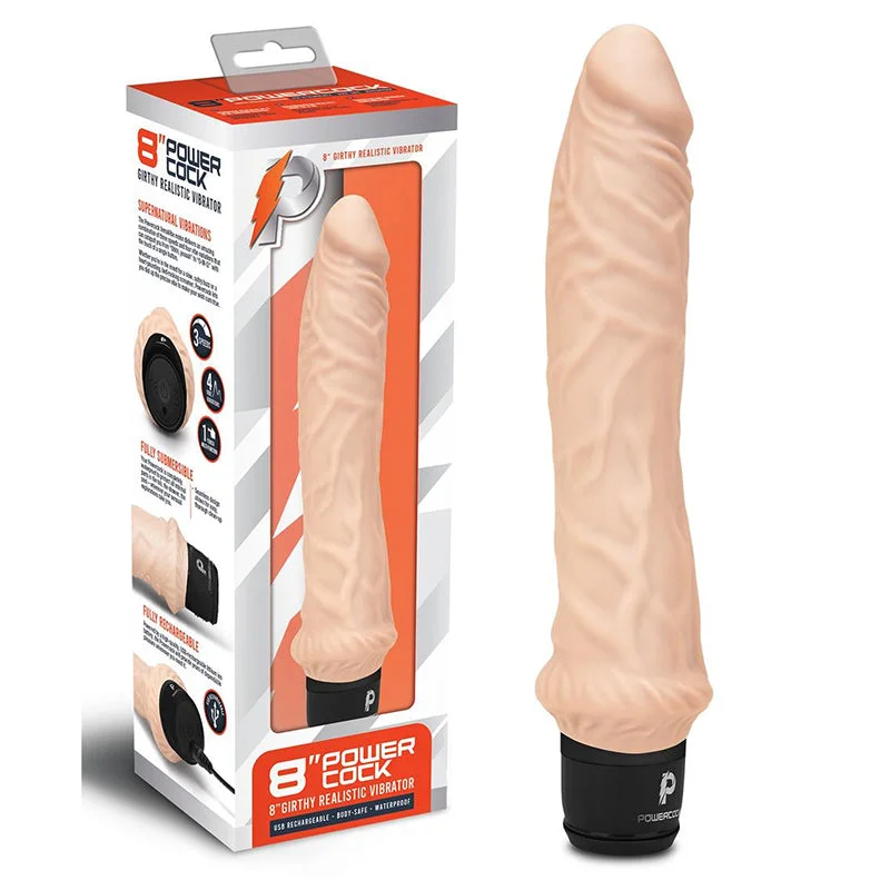 Vibrator neat style-Powercock 8" Girthy Realistic Vibrator - Light