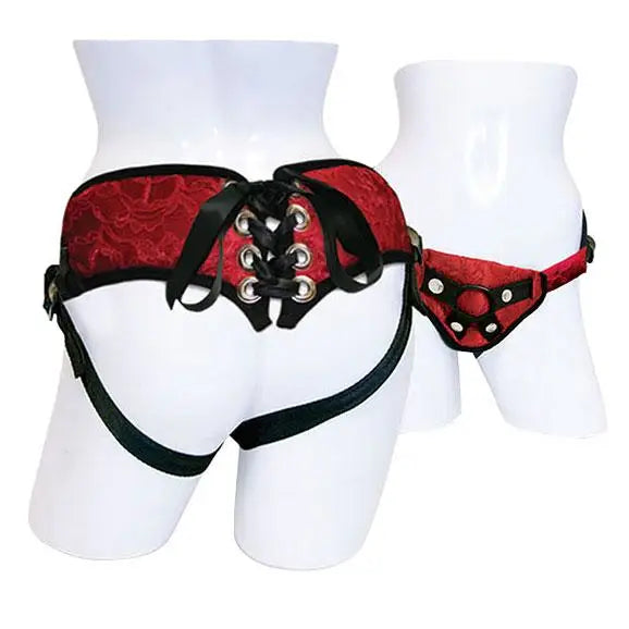 BDSM toy mask ideas-Sportsheets Sexy Red Lace Strap-on Harness with Metal O-rings