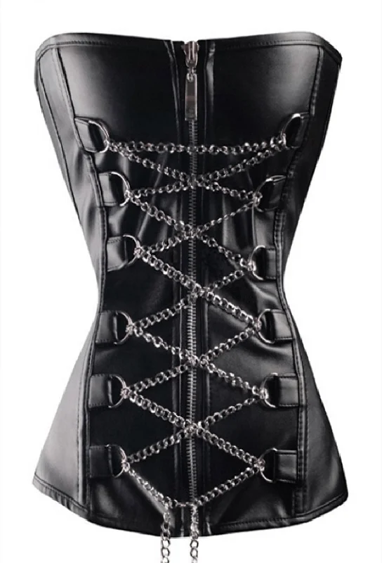 Corset in rich teal-Plus Size Black Leather Laced Chain Buckles Gothic Overbust Corset Waist Training