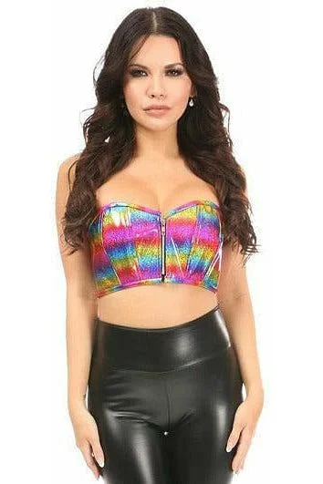 Sex toys with muted pulses-Lavish Rainbow Glitter Cropped Bustier Top