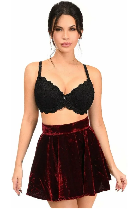 Premium wave vibes-Dark Red Crushed Velvet Skirt