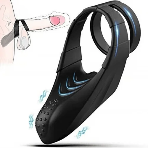 Vibrator child lock-Double Penis Ring Vibrator with Taint Teaser