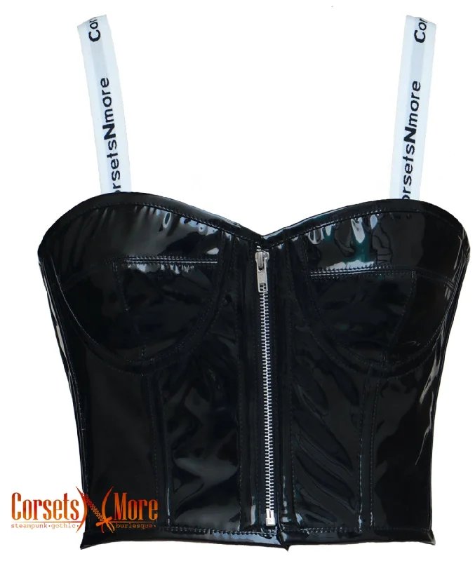 Corset dress with bow skirt-Black PVC Leather Crop Corset Gothic Costume