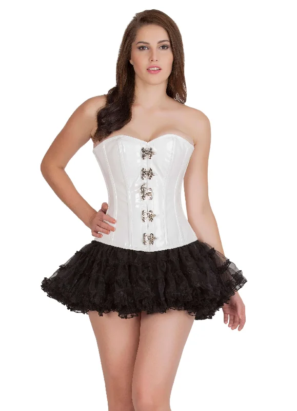 Corset for polished grace-White PVC Leather Gothic Corset Steampunk Valentine Bustier Waist Training Overbust Top