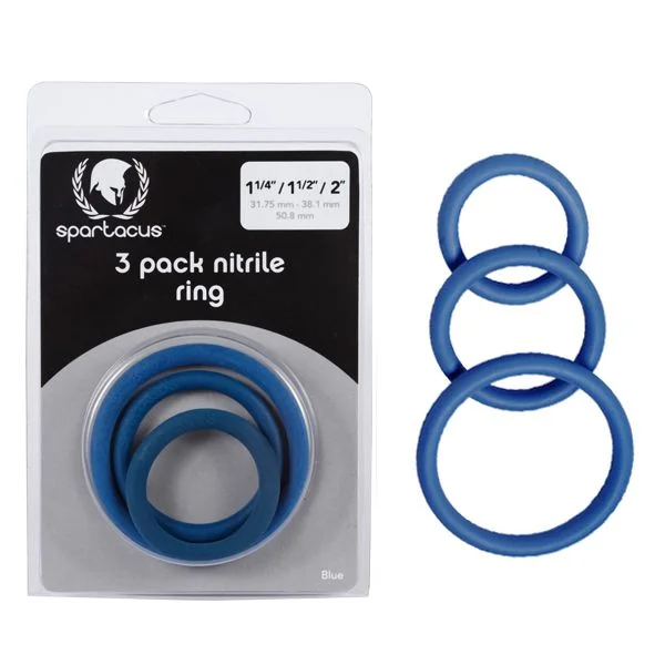 cock ring deep end-Spartacus Nitrile Cock Ring Set Pack of 3 Blue