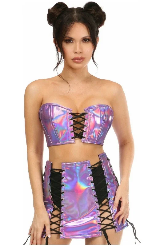 Flexible air pulse toys-Lavish 2 PC Lavender Holo Bustier & Skirt Set