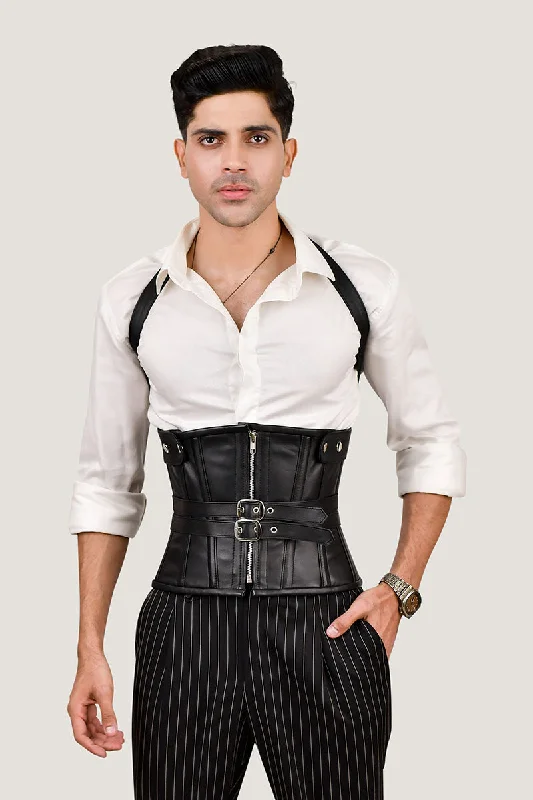 Corset for retro vibes-Men Underbust Corset With  Shoulder Harness