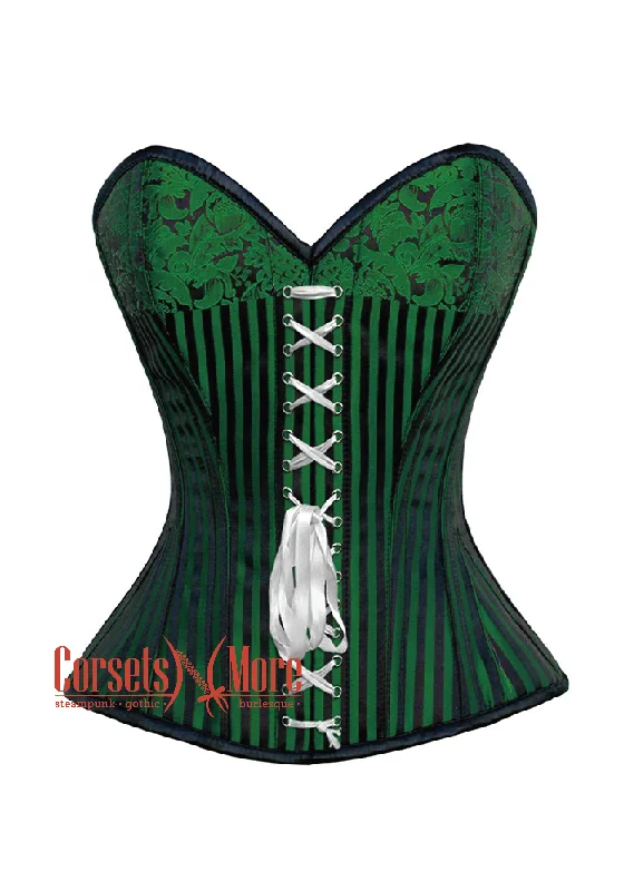 Corset for refined glamour-Green And Black Brocade Steampunk Overbust Costume Corset