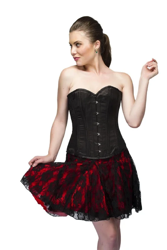 Corset dress for holiday style-Black Satin Double Bone Waist Cincher Corset Dress Overbust Top