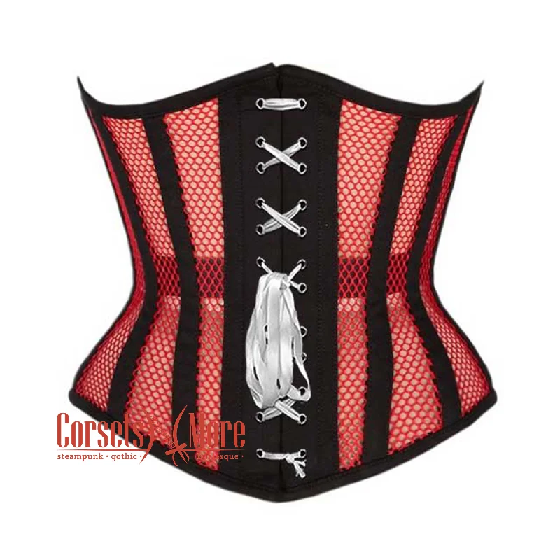 Corset for subtle grace-Plus Size  Red Mesh Black Cotton Gothic Lace Design Waist Training Underbust Corset