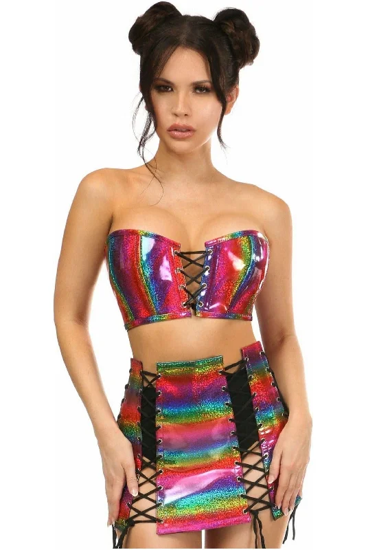 Sex toy variety packs-Lavish 2 PC Rainbow Glitter Bustier & Skirt Set