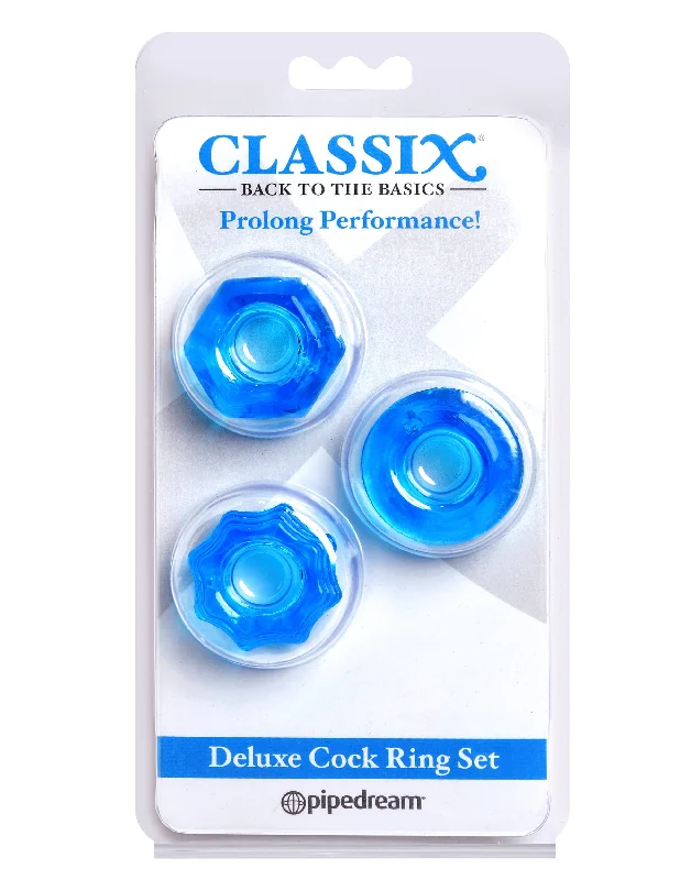 cock ring test drive-Pipedream Classix Deluxe Cock Ring Set - Blue