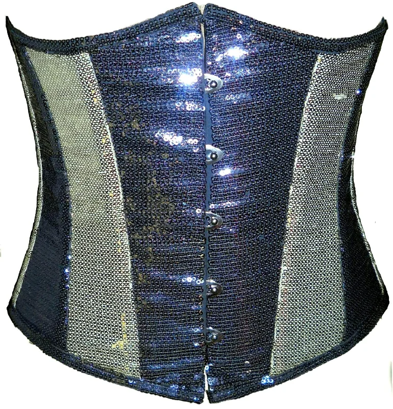 Corset in soft gold-Black Silver Georgette Sequins Waist Training Bustier Underbust Corset Costume