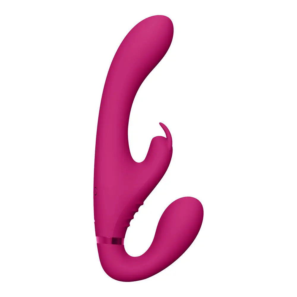 Vibrator free wire-Shots Silicone Pink Rechargeable Strapless Strap on Vibrator with Triple Actions